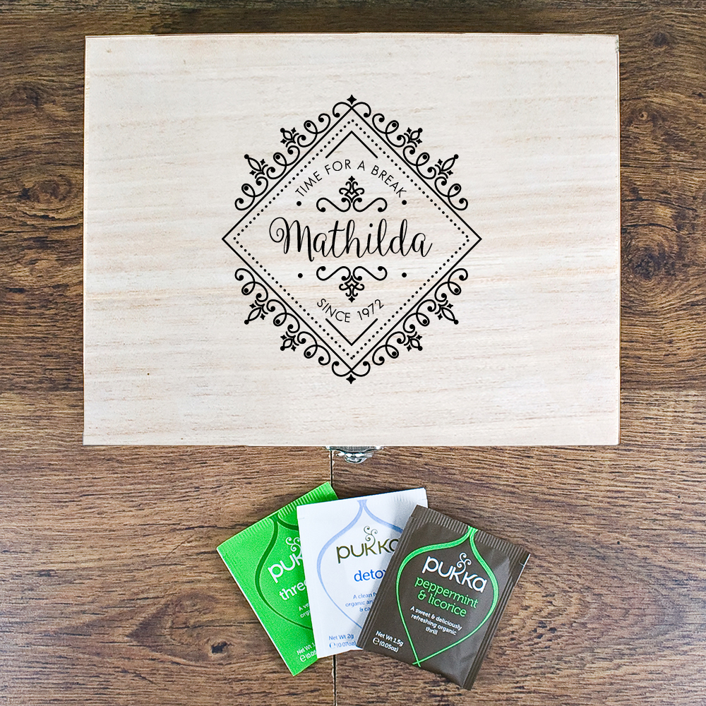 Time For A Break! Blooming Beautiful Personalised Wooden Tea Box