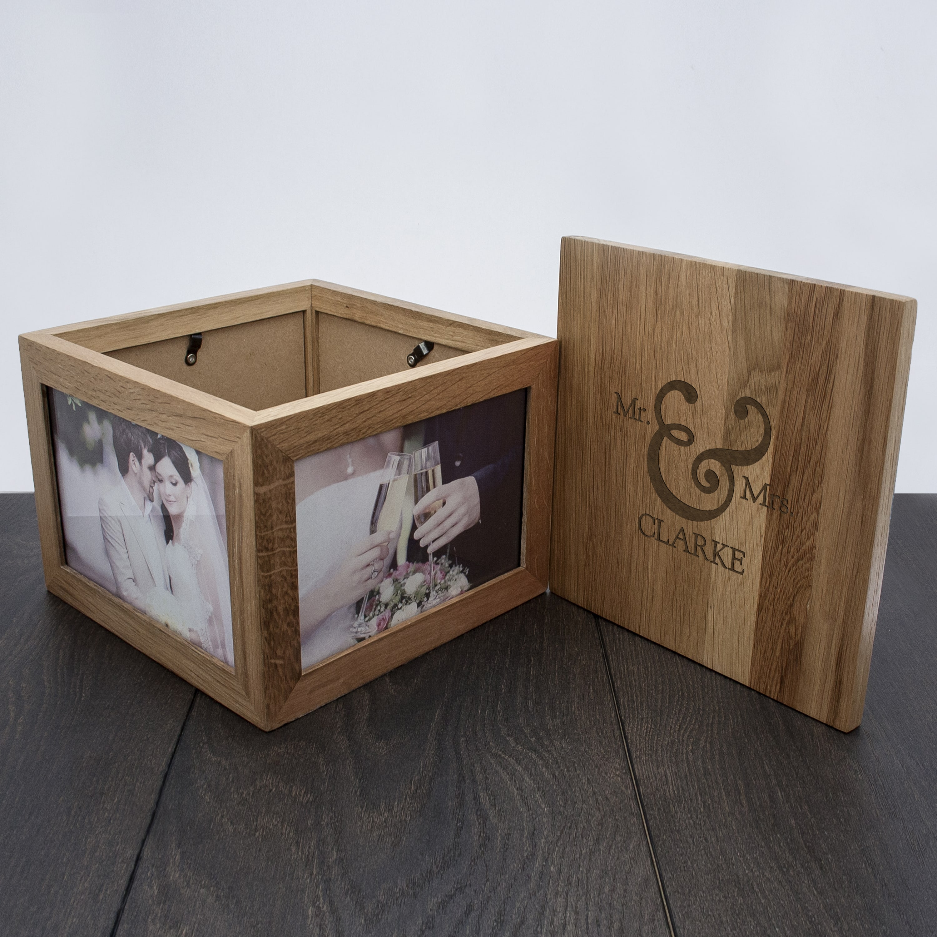 Classic MrandMrs Oak Photo Keepsake Box