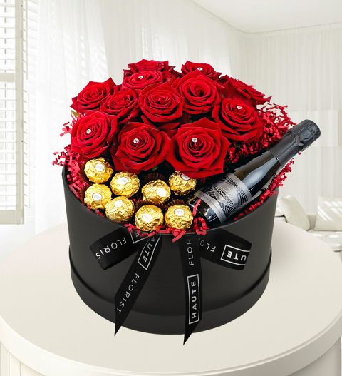 Grand Roses And Prosecco - Luxury Red Roses - Roses In A Hat Box - Luxury Valentines Flowers - Luxury Flower Delivery