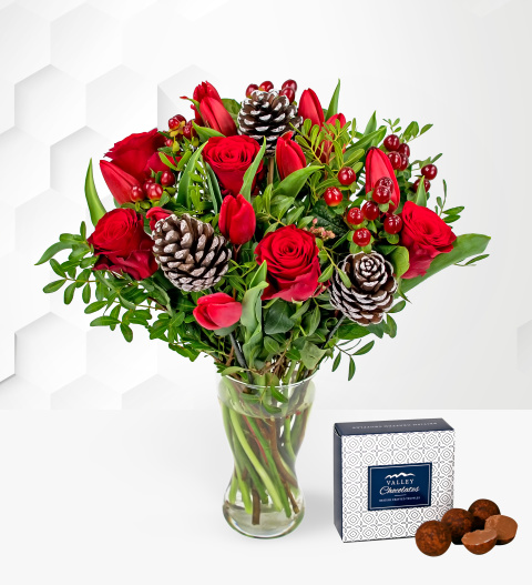Happy Christmas Bouquet - Free Chocs - Christmas Flowers - Xmas Flowers - Christmas Flower Delivery - Christmas Flowers By Post