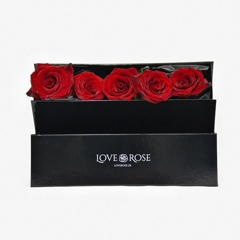5 Red Rose Heads In Luxury Box