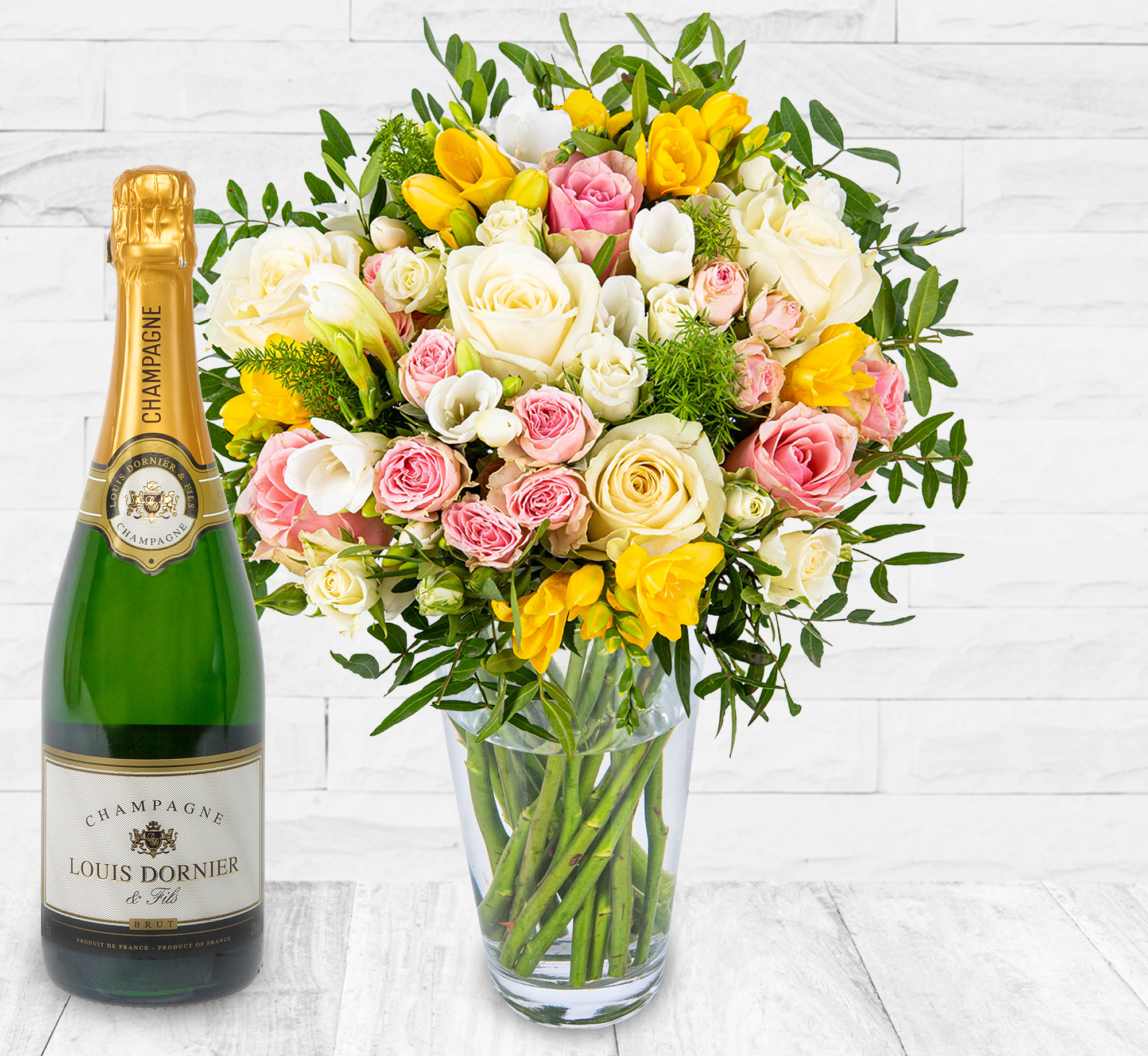 Rose And Freesia Champagne Gift