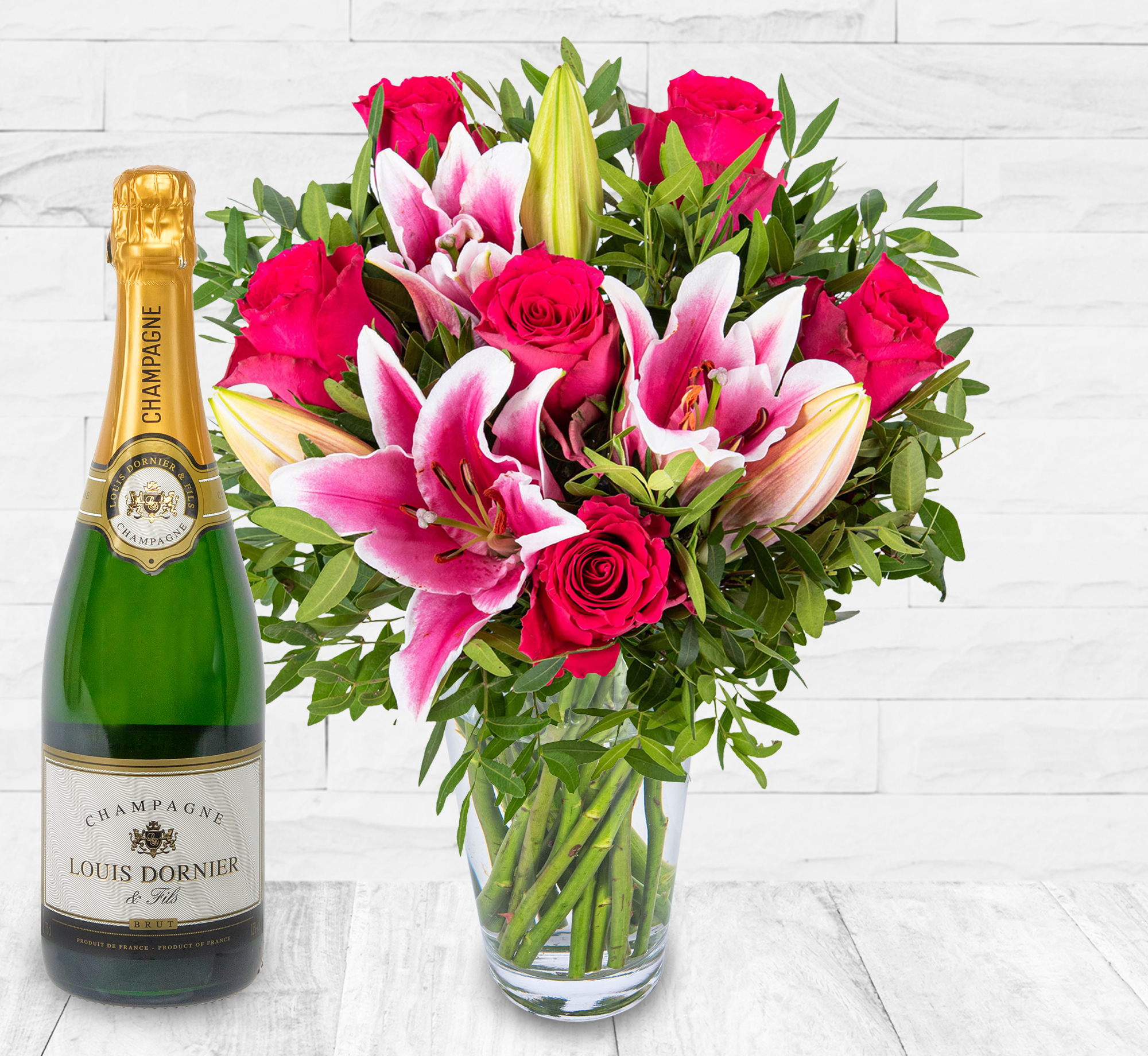 Roses And Lilies Champagne Gift