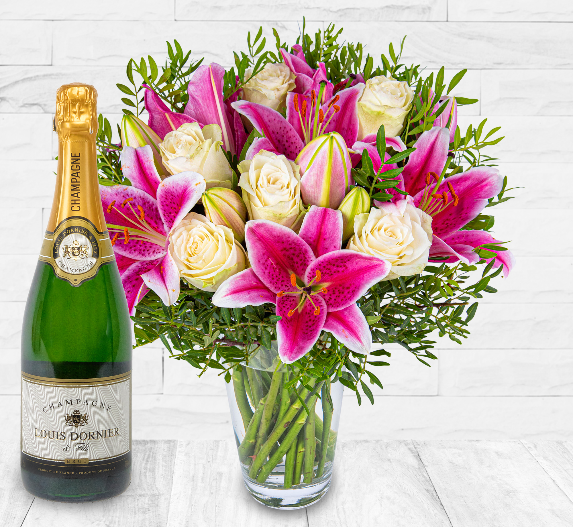 Classic Roses And Lilies Champagne Gift