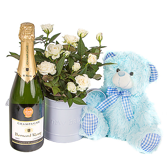 Baby Boy Rose Gift With Champagne