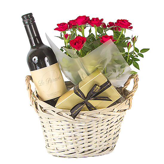 Red Wine Gift Basket Red Roses