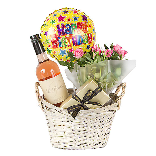 Rose Wine Gift Basket Happy Birthday