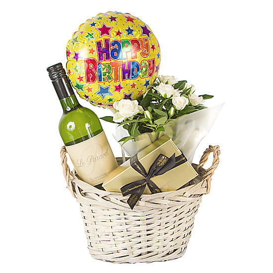 White Wine Gift Basket Happy Birthday