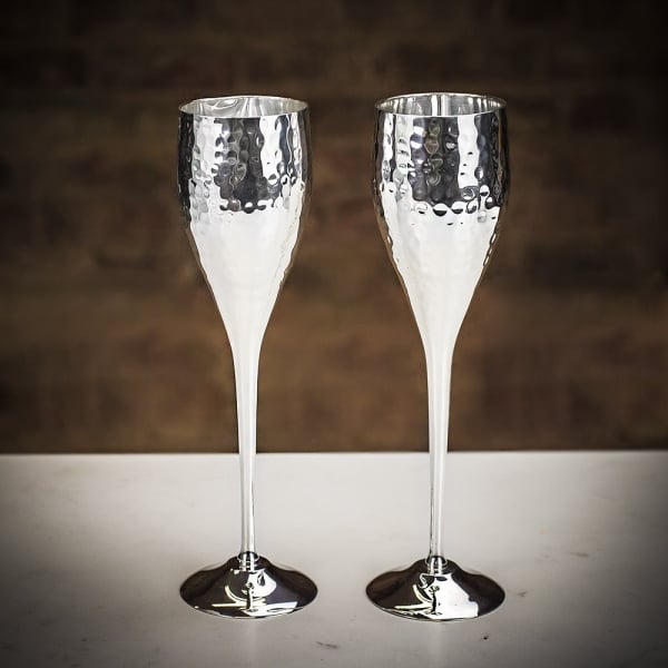 Culinary Concepts lets Get Hammered Pair Of Silver Plated Champagne Flutes