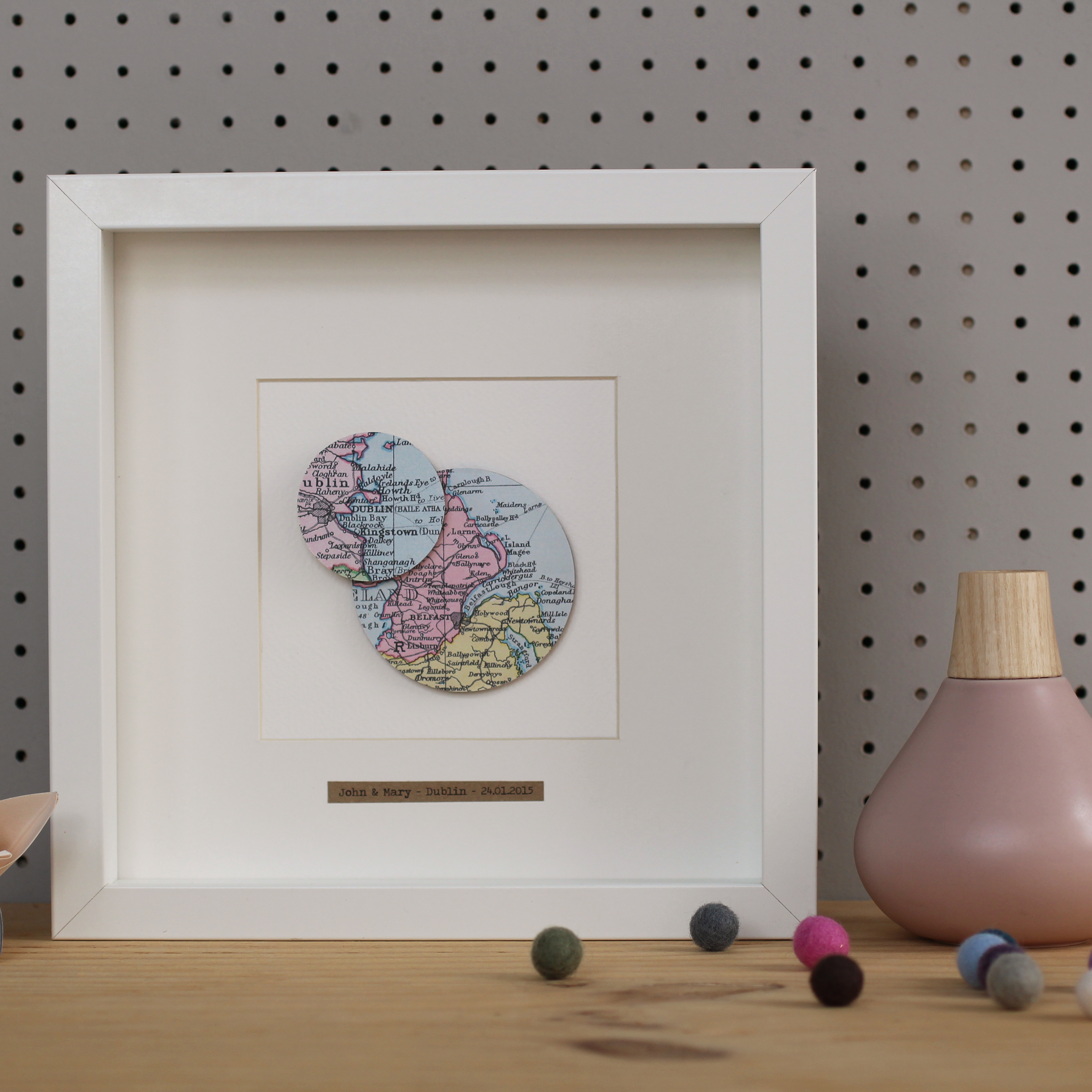 Double Circle Map Framed Picture
