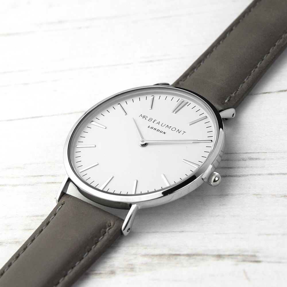 Mens Modern-vintage Personalised Leather Watch In Ash