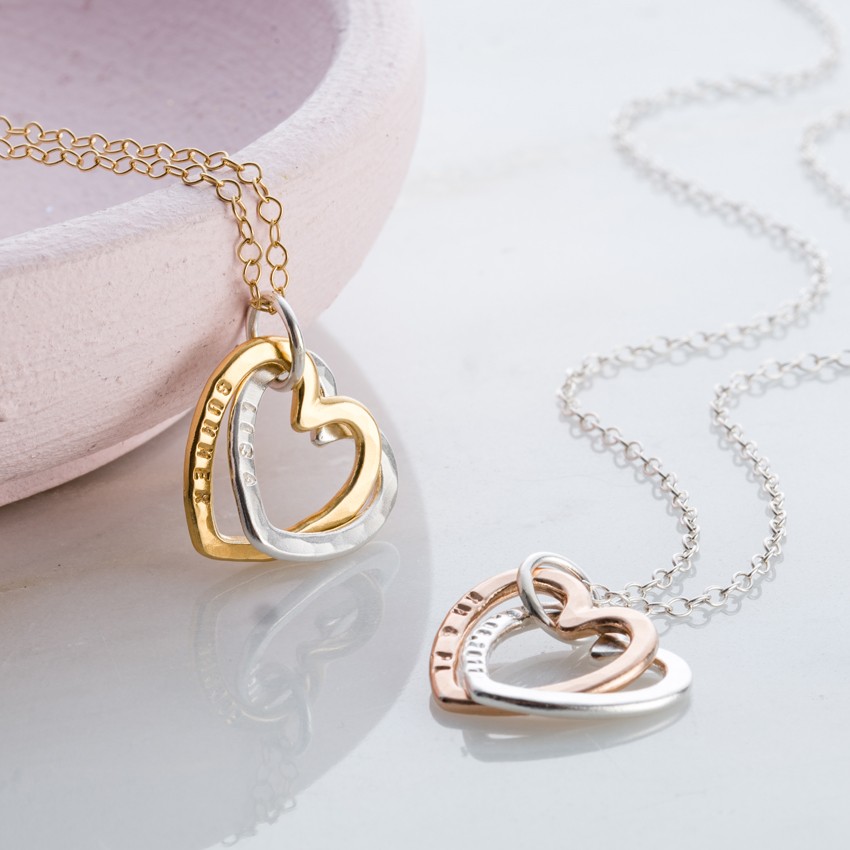Personalised Interlinking Hearts Necklace With Gold