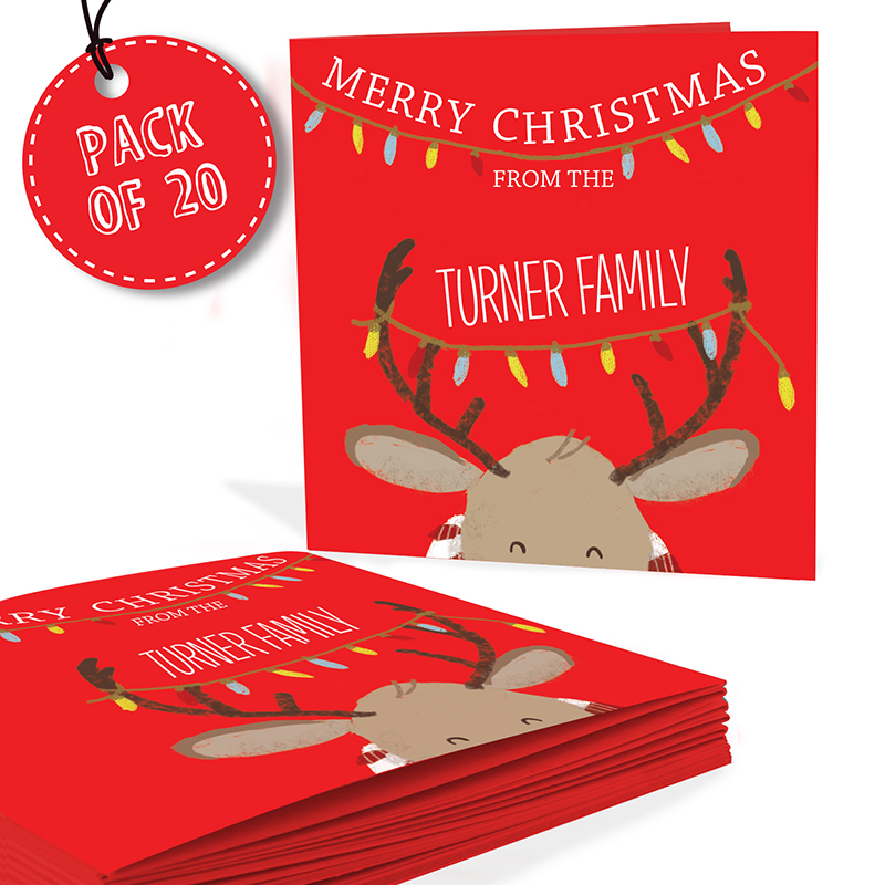 Personalised Retro Reindeer Pack Of 20 Christmas Cards