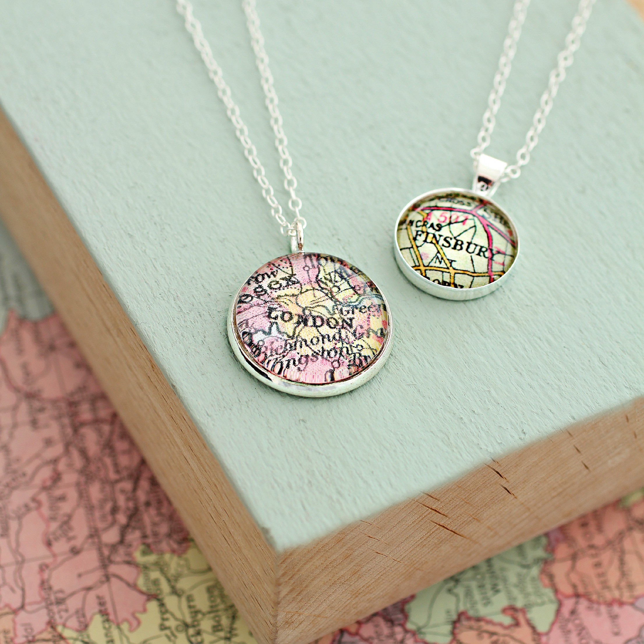 Personalised Vintage Map Necklace